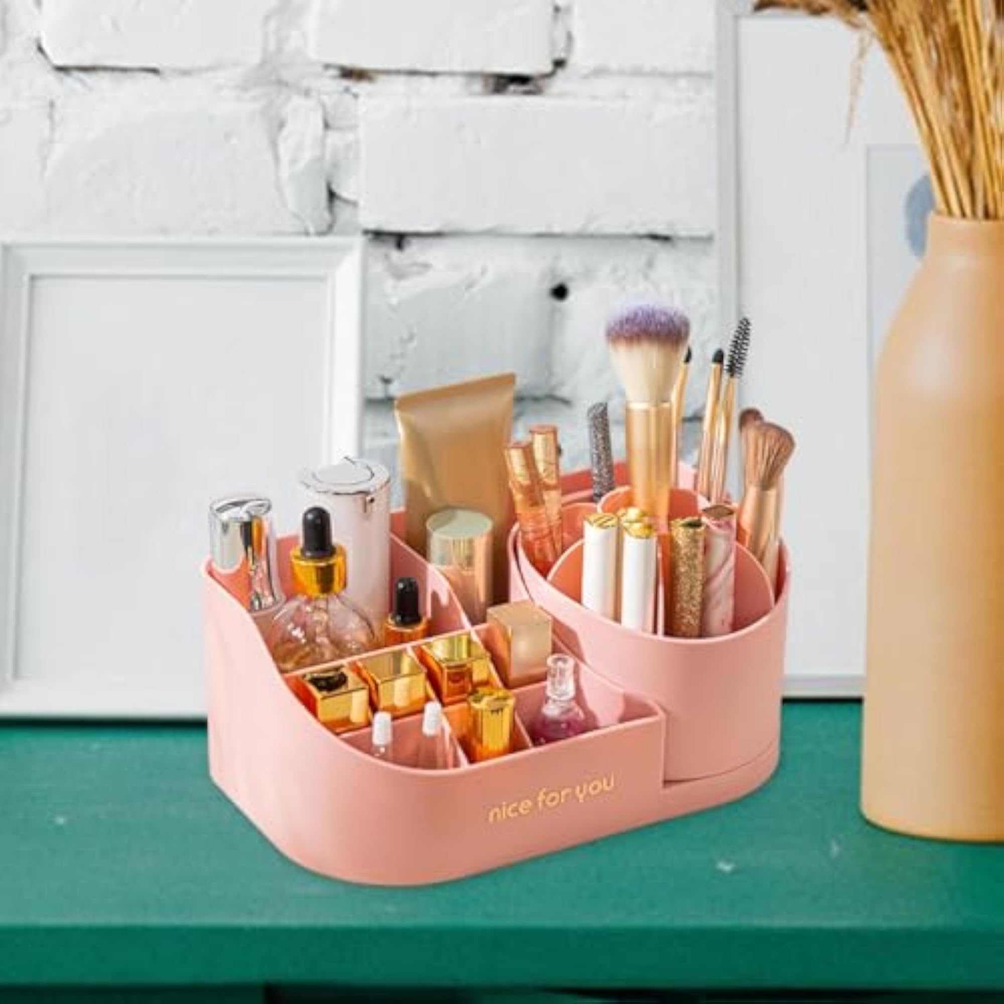 360 Rotating Makeup Brush Holder, Pink