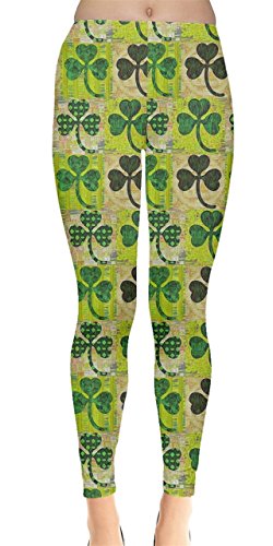 CowCow Womens Stretchy Pants Green Shamrock St Patricks Day Clover Leaves Leprechauns Leggings, XS-5XL