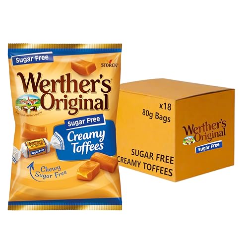 Werthers Original Sugar Free Chewy Creamy Toffees 80 g Bulk Box (Pack of 18)