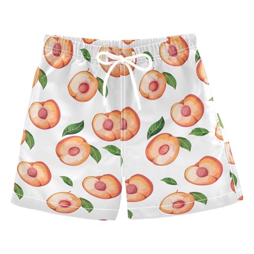 ALAZA Peach Fruit Leaf White Boys Quick Dry Beach Board Shorts Kids Swim Trunks Bathing Suit Swimsuit 3T