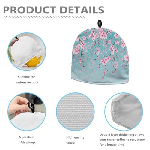 Image of Blue Tea Cozies Cherry Blossom Tea Cozy for Teapot Insulated for Women Pink Tea Cosy for Teapot Home Kitchen Accessories