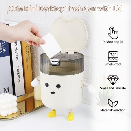 Image of Cute Mini Desktop Trash Can with 6 Rolls of Trash Bags