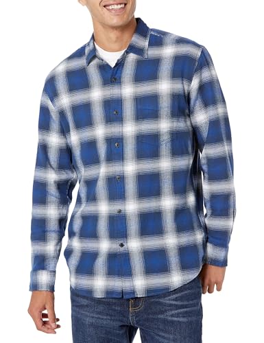 Amazon Essentials Camisa de franela de manga larga Hombre, Azul