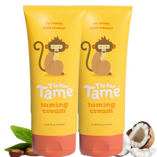 Image of T is for Tame - All-Natural Hair Taming Cream for Kids - Frizz & Flyaway Control - Coconut Oil & Jojoba Leave-In, Safe for Babies & Toddlers, Non-Greasy, 3.38 Fl Oz (2 Pack)