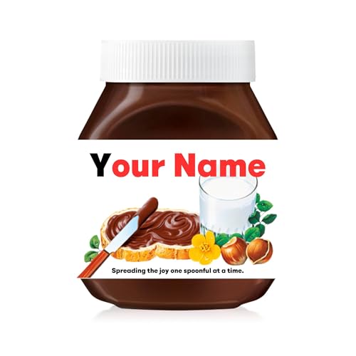 EMUWORKS Personalised Vinyl Name Stickers - Custom Labels for 350g & 1kg Chocolate Spread Jars, Hazelnut Spread Jar Labels