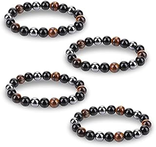 4 Pieces Triple Protection Bracelet Tiger Eye Beads Bracelet Lava Stone Essential Oil Diffuser Bracelets