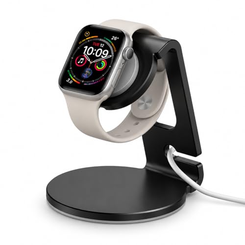 Image of Mizi Apple Watch Charger Stand, Aluminium Alloy Magnetic Charging Holder Compatible with Apple Watch Ultra 3 /2 /1, Series 11 /10 /9 /8 /7 /6 /5 /4 /3 /2 /1 & SE /SE2 /SE3, Desk & Nightstand Dock - Black