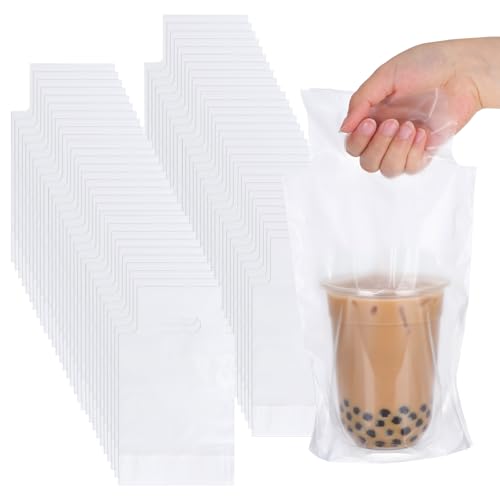 Caeuiciw 1000 PCS Clear Cup Carrier for Delivery, Plastic Bag with Handle Single Cup Bag Holder Carrier Portable Coffee Container for Coffee Beverage Juice, 6.2 x 11.6 Inch by Caeuiciw - Used condition - US$26.59