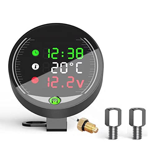 Voltmetro Digitale LED Moto 5 in 1, MoreChioce DC12V Orologio Cronografo Indicatore Temperatura Acqua Carica USB Display Digitale LED Universale Voltmetro