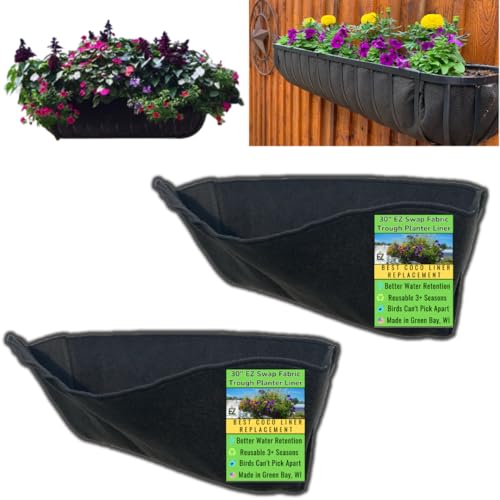 EZ Swap Pots 30 Inch Trough Coco Liner Replacement – Reusable Fabric Hayrack Window Box Liner, Heavy Duty 3+ Seasons, Bird Proof, Made in USA (2-Pack)
