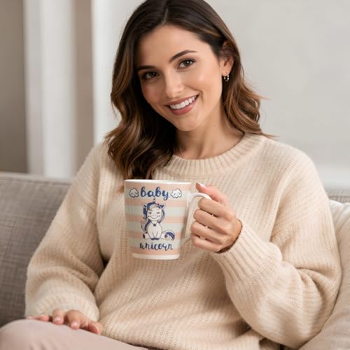 Image of U.P.C.Milk Mug Set of 2 | Ceramic & Bone China Coffee Milk Cups | Designer Printed Tea Coffee Mug Set | Large Capacity Milk Mugs | Microwave Safe Cup Set | Drinkware Gift Set (Baby Unicorn-Pink)