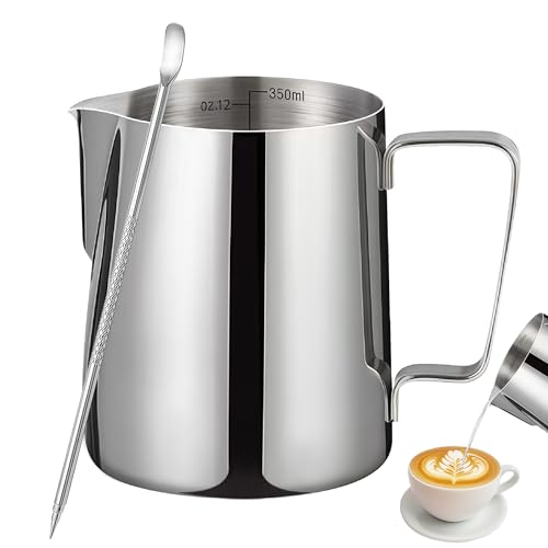 12oz Milk Frother Cup, Milk Frothing Pitcher with Decorating Pen