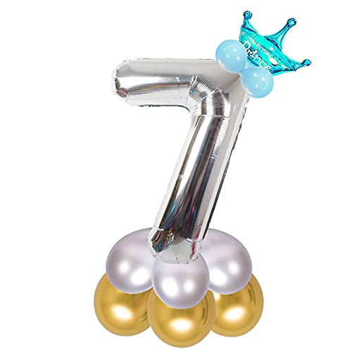 Image of Blue 32 Inches Numbers 7 Shape Large Big Foil Helium Balloons For Party Decorations In Happy Birthday Anniversary Office Items Materials Set Pack, Pack Of 13
