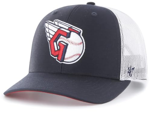 47 MLB Team Color Primary Logo Mesh Trucker Snapback Adjustable Hat Cap Adult One Size Fits All - Cleveland Guardians Navy