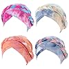 4 Pieces Womens Turban Hat Head Wrap Chemo Cap Ethnic Bohemia Tie Dye Pre-Tied Twisted Braid Hair Cover Headwear
