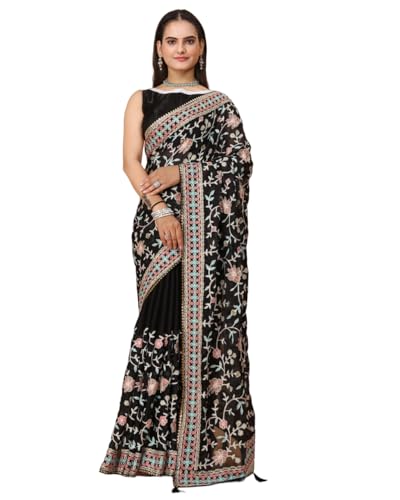 Sari en soie douce broderie florale vêtement traditionnel indien femme avec chemisier VAIRAGEE