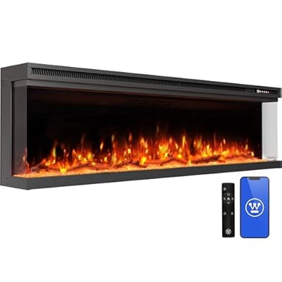 Westinghouse 60inch Electric Fireplace, Realistic Flame&Log Set, Compatible with Alexa & Google Home, Wall Mount or Recessed, 24 Hour Timer, Color Changing Flames, 750W/1500W Indoor Heater (60inch)