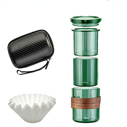 Molioon ドリップ 多機能 3in1 アウトドア ドリッパー キャンプカップ サーバー マッグ ハンドドリップ 旅行 耐熱ガラス メーカー 多用途 オフィス 携帯型 超便利 ギフト 用品 (グリーン+収納バッグ)