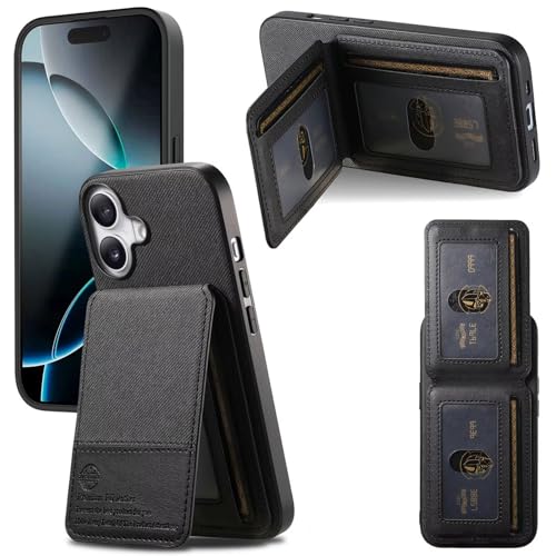 TUUNKMUY Funda de piel compatible con iPhone 16 Pro, funda con tapa tipo billetera, funda de piel sintética con ranuras para tarjetas, función atril, funda para iPhone 16 Pro, color negro