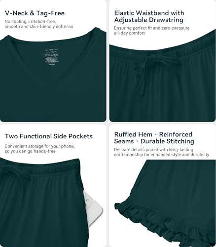 Image of WiWi Womens Pajamas Set Bamboo Viscose Super Soft Short Sleeve Top Ruffle Shorts Sleepwear Cooling Pj Sets S-XXL