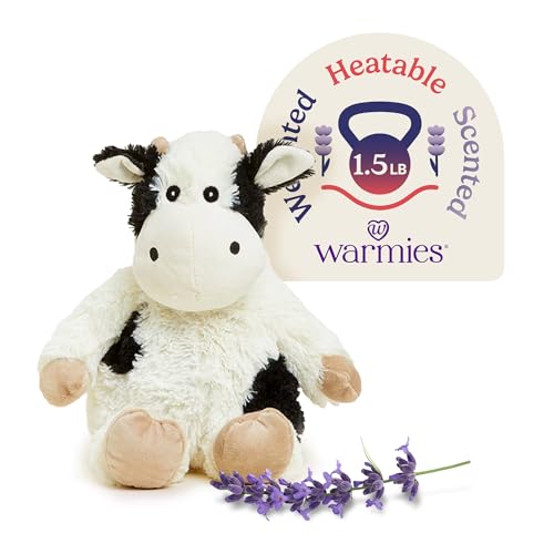 Image of warmies Microwavable & Weighted Stuffed Animals, Black & White Cow - Heated Stuffed Animal Plushie for Warmth & Comfort - Cute Soft Plush Toys for Boys, Girls, Babies & Toddlers