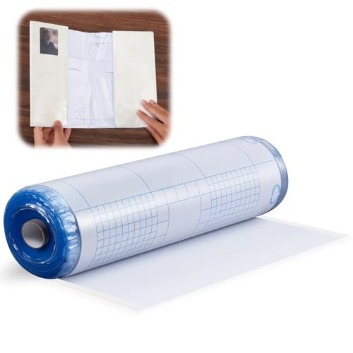AmazingSpark 16" x 200 ft Open-Edge Adjustable Archival Book Jacket Covers Gloss 1.5-mil Rolls, Foldable Book Dust Jacket Covers, Super Clear Acid Free Cover for Hardcover Library Collection Document