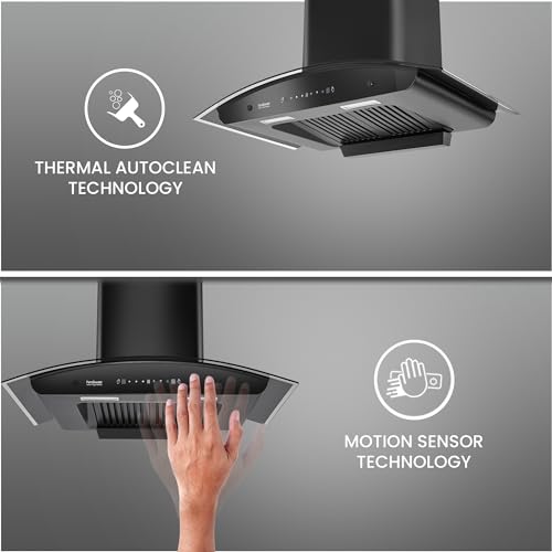 Image of Hindware Smart Appliances Cleo Plus 90 | Kitchen Chimney with Max Suction 1300 m /hr | Thermal Auto Clean | Touch Control with Motion Sensor Technology | Energy Efficient LED Light