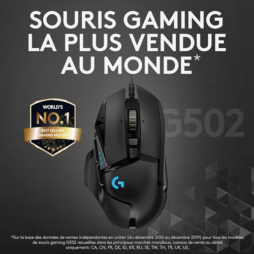 Logitech G502 HERO Souris Gamer Filaire Haute Performance, Capteur Gaming HERO 25K, 25 600 PPP, RVB, Poids Ajustable, 11 Boutons Programmables, Mémoire Intégrée, PC/Mac - Noire