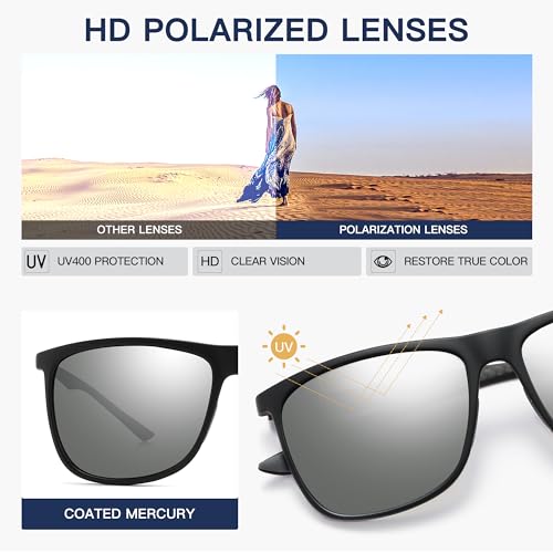 Image of Carbon Fiber Polarized Sunglasses for Men Women, Retro Square Frame, UV400 Protection HD Lens, Driving Fishing Sports