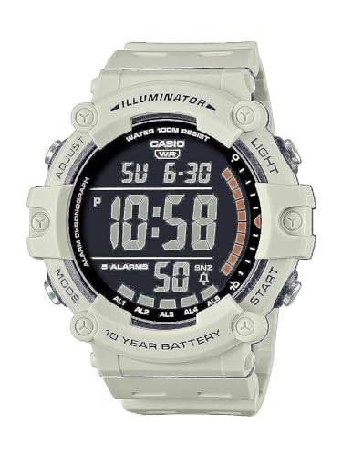 Casio Illuminator 10-Year Battery LED Back Light 5-Alarm Chronograph Digital Watch AE1500WH-8B2V White
