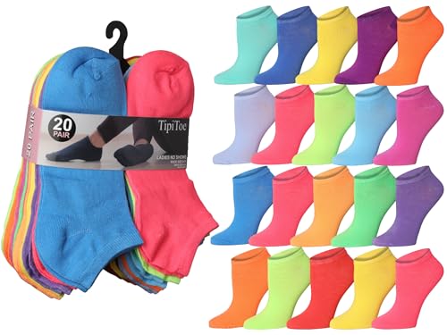 Tipi Toe Women's 20 Pairs Colorful Patterned Low Cut/No Show Socks