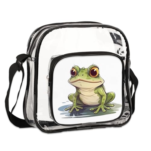 QsirBC Lovely Frogs Clear Crossbody Bag Stadium Approved PVC Purse Bag Transparent Messenger Shoulder Bags for Concert Sports Events Work