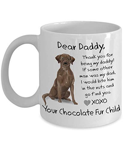 CHOCOLATE LAB Gift for Dear Daddy Funny Dog Dad Coffee Mug Gift Bite Him in Nuts Funny Custom Christmas Birthday Gift From Dog