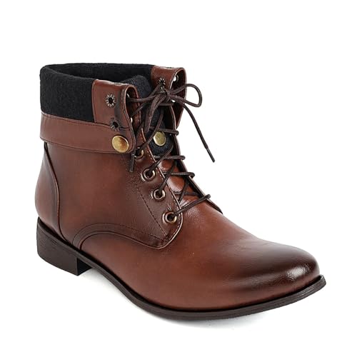 SHEMEE Women's Vintage Punk Renaissance Ankle Booties 1 INCH Low Heels Lace Up Combat Boots Pirate Costume Medieval Short Boot Slip Resistant Flat Biker Knight Oxford Boots2