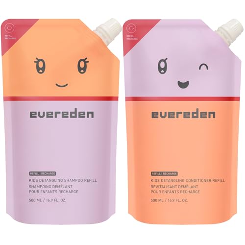 Evereden Kids Shampoo & Conditioner Refills | Dermatologist-Tested EWG Verified No Silicones | Detangling Haircare with Plant Protein Peptides & Argan Oil | Vegan Sulfate & Paraben-Free Ages 3+
