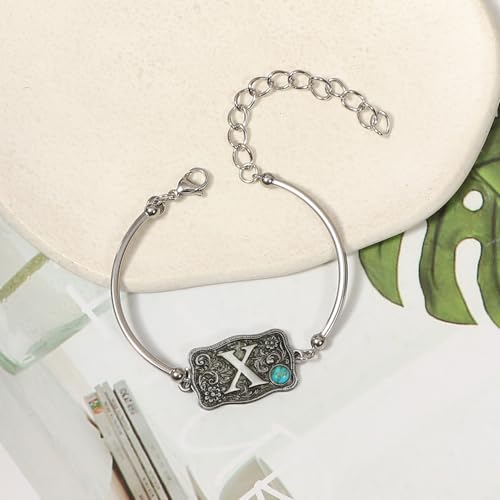 Image of Belt Buckle Bracelet Initial Letter A-Z Bracelets Western Cow Tag Bracelet Belt Buckle Necklace Western Style Initial Letter Pendant Necklace
