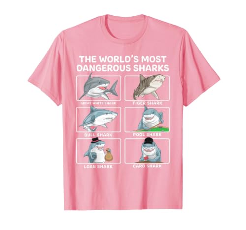 Shark Shirt The Worlds Most Dangerous Sharks Card Pool Loan T-Shirt, Men, Pink, Medium
