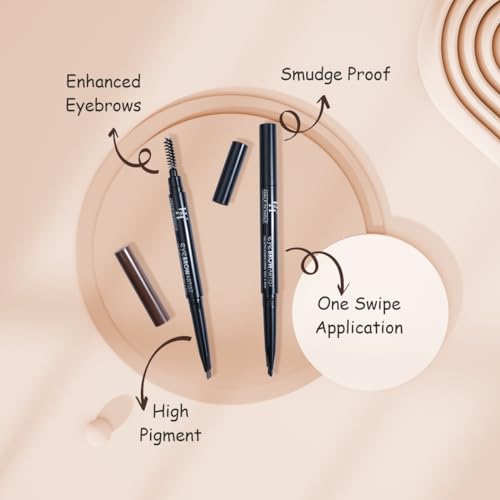 Image of Half N Half Eye Brow Artist Long Lasting Automatic Eyebrow Pencil & Brush | Sleek spoolie brush | Long-Lasting & Natural looking results | retractable pencil easy to use | Perfect arch - Brown