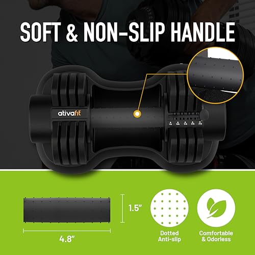 Image of ATIVAFIT Adjustable Dumbbell Set of 2, 5-88LB Quick Dial Free Weights with Double Safety Lock, Anti-Slip Steel Handle & Storage Box, Space Saving Home Gym Equipment for Full Body Strength Training, Suitable for Home Fitness Users