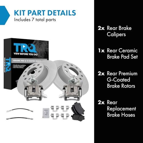Image of TRQ Rear Brake Pad and Rotor Set Ceramic Coated Calipers Hoses Compatible with 2010 Volkswagen Golf 2010 Jetta