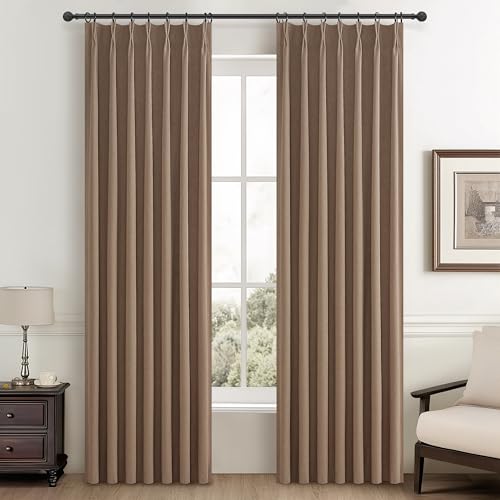 Image of 92 Inch Blackout Curtains for Living Room Thermal Noise Reduction Sliding Door Total Two Burg Country Style Linen Window Drapes for Track System Pinch Pleat,Chocolate Rust Brown (40 inchWx92 inchLx2Panels)