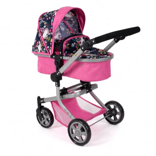 Bayer Chic 2000&reg; 2in1 Puppenwagen Mika &ndash; Pink Navy &ndash; faltbar &ndash; h&ouml;henverstellbarer Griff 47-80 cm &ndash; modernes Gestell &ndash; Puppen bis 52 cm &ndash; 4-8 J, Einhorn