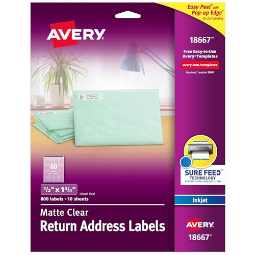 Printable Return Address Labels with Sure Feed, 0.5" x 1.75", Matte Clear, 800 Blank Mailing Labels () - Avery 18667
