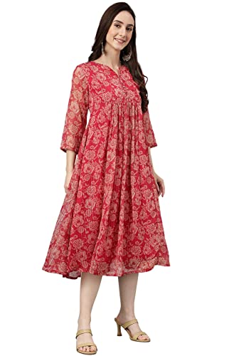 Image of Janasya Women's Chiffon Lurex Floral Printed A-line Kurta