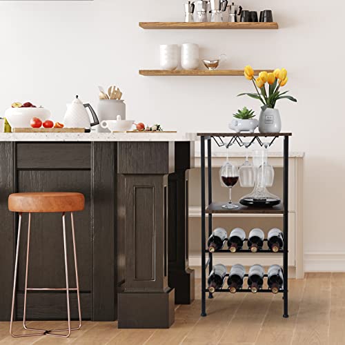 Wine Rack Table, Freestanding Wine Bar Rack, Wine Bar Cabinet With Glassbottle Holder, Metal And Wood Industrial Wine Cabinet For Home, Floor Liquor Wine Cabinet Storage, For Bar Kitchen Dining #TOP5