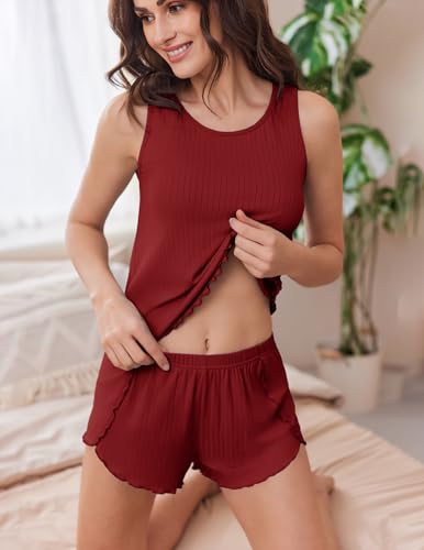 Image of Ekouaer 2 Pieces Womens Tank Top Pajamas Set Soft Sleepwear Cami and Shorts