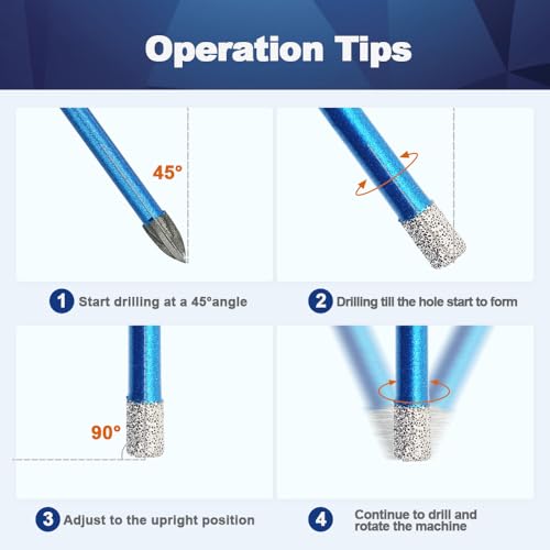 Diamond Drill Bit 1/5 1/4 5/16 3/8 1/2 inch - BRSCHNITT 1/4 inch Masonry Drill Bits Set for Porcelain Tile Ceramic Stone Granite Marble,Hex Shank Diamond Hole Saw Drill Bit(6pcs/Pack) — view 6