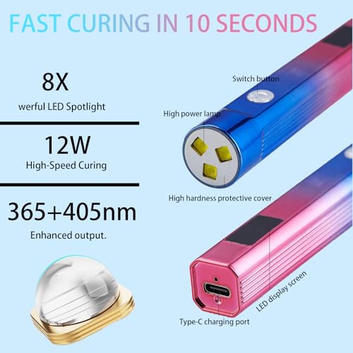 MIOBLUE Lâmpada de unha portátil com LED UV, secador de unhas para esmalte de gel, lâmpada de unhas