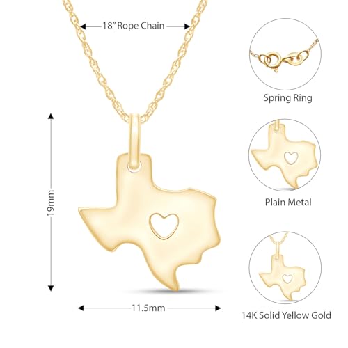 AFFY US Texas State Sign Heart Cut Out Charm Pendant Necklace in 14K Solid Gold3