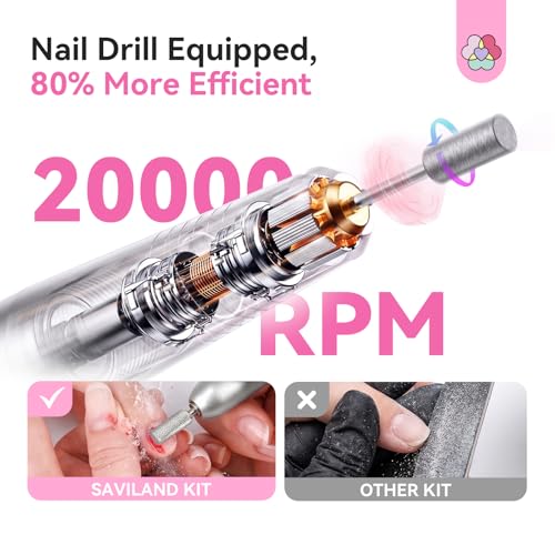 Image of SAVILAND Acrylic Nail Kit with U V Light: HEMA & MMA Free Acrylic Set with Nail Drill Clear White Pink Acrylic Powder, 3 Colors Gel Nail Polish, Complete Manicure Tools for Acrylic Nail Home Salon Use